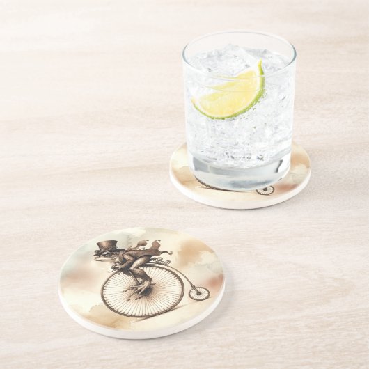 Steampunk Frog Reiten eines Penny-Farthing-Bike Getränkeuntersetzer (Seite)