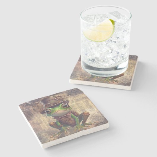 Steampunk Frog Steinuntersetzer (Seitenansicht)