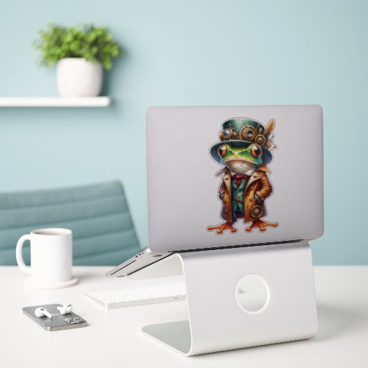 Steampunk Frog Transparenter Aufkleber (Laptop auf Schreibtisch)