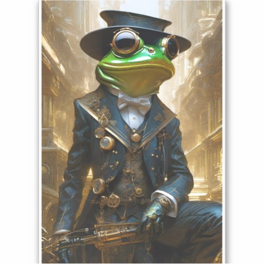 Steampunk Frog Vinyl Sticker (Vorderseite)