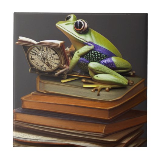 Steampunk Frosch und Uhr Keramik Tile Fliese (Vorderseite)