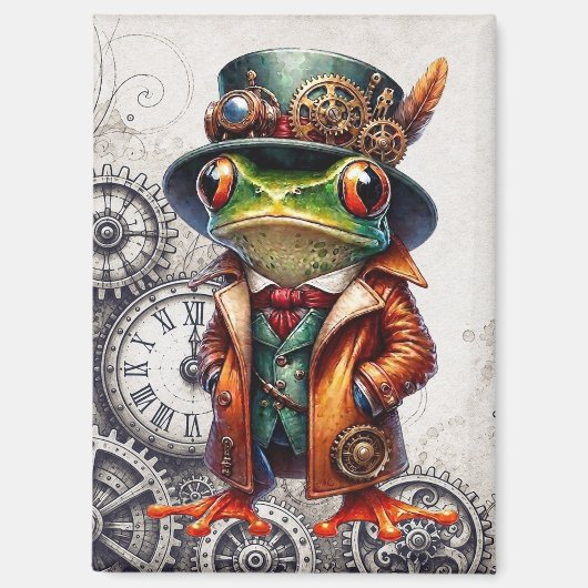 Steampunk-Frosch und Zahnräder  Magnet (Vorderseite)