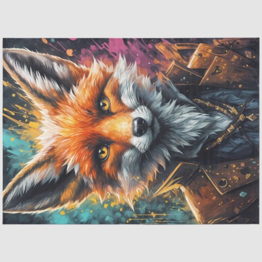 Steampunk-Fuchs-Porträt-Decoupage Seidenpapier (Vorderseite)