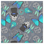 Steampunk Funky Gothic Grau und Blau Gemustert Stoff (Nahaufnahme)