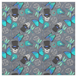 Steampunk Funky Gothic Grau und Blau Gemustert Stoff