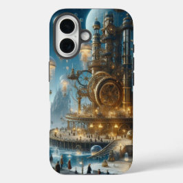 Steampunk Futuristic Ancient City mit Qualle iPhone 16 Hülle