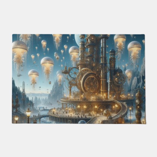 Steampunk Futuristic Ancient City mit Qualle Fußmatte (Vorderseite)