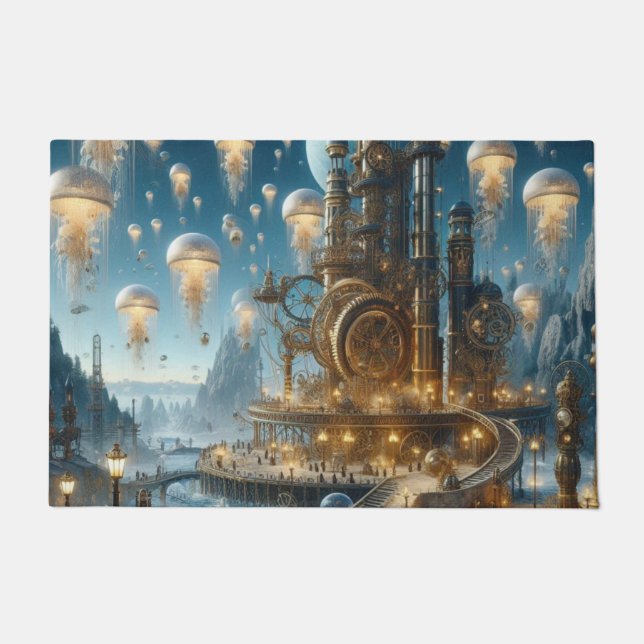 Steampunk Futuristic Ancient City mit Qualle Fußmatte (Vorderseite)