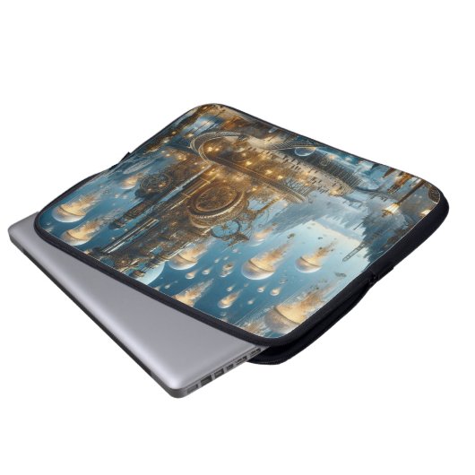 Steampunk Futuristic Ancient City mit Qualle Laptopschutzhülle (Vorne Knopf)