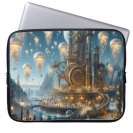 Steampunk Futuristic Ancient City mit Qualle Laptopschutzhülle