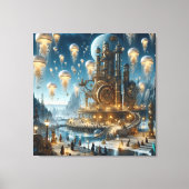 Steampunk Futuristic Ancient City mit Qualle Leinwanddruck (Vorderseite)