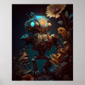 Steampunk Futuristic Robot & Blume Poster (Vorne)