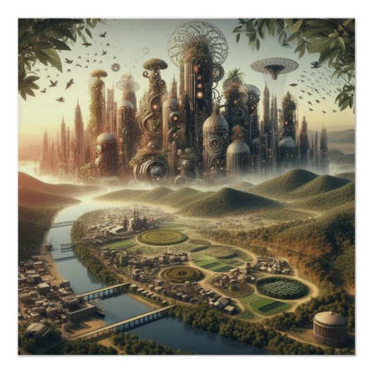 Steampunk Garden City Fantasy City Poster (Vorderseite)