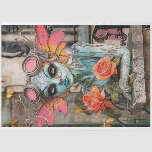 Steampunk Gargoyle Floral Decoupage Seidenpapier (Vorderseite)