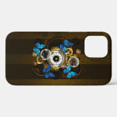 Steampunk Gears and Blue Butterflies Case-Mate iPhone Hülle (Rückseite (Horizontal))