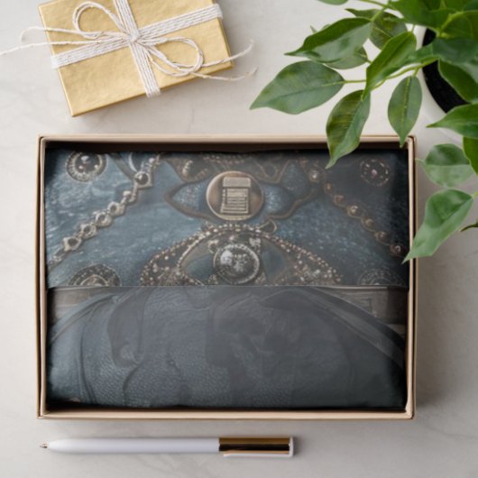 Steampunk Gears Aquamarin Girl Decoupage Seidenpapier (Geschenk)