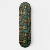 Steampunk Gears Aquamarin Red Gold Skateboard (Vorderseite)