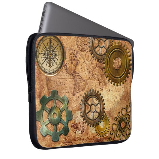 Steampunk Gears, Cogs, Brass Compass & Map Theme Laptopschutzhülle (Vorne Rechts)