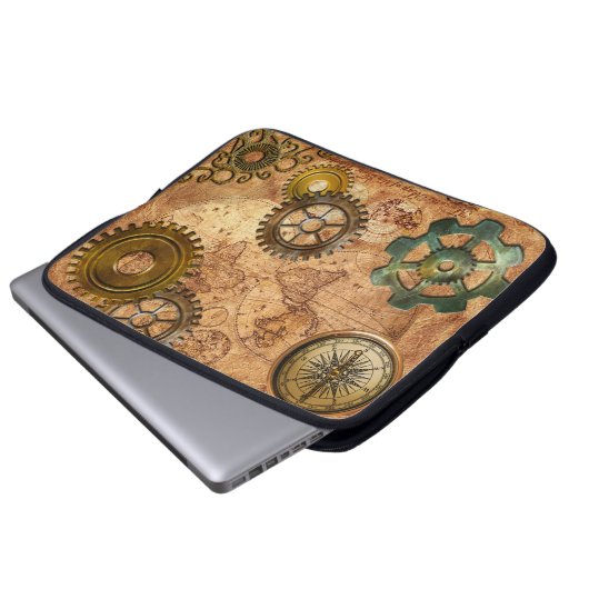 Steampunk Gears, Cogs, Brass Compass & Map Theme Laptopschutzhülle (Vorne Knopf)