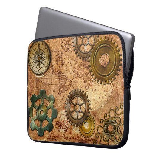 Steampunk Gears, Cogs, Brass Compass & Map Theme Laptopschutzhülle (Vorderseite Links)