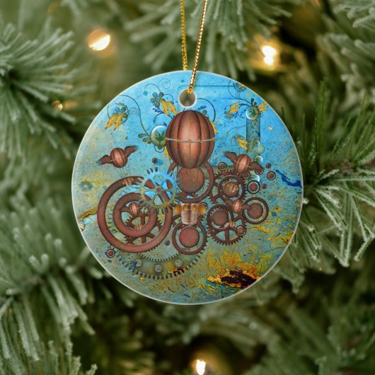 Steampunk Gears Collage Aqua Kupfer Ornament (Baum)