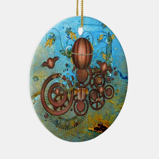 Steampunk Gears Collage Aqua Kupfer Ornament (Rechts)