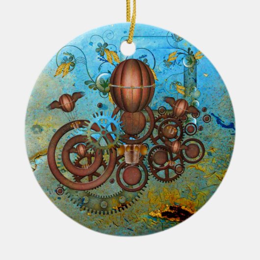 Steampunk Gears Collage Aqua Kupfer Ornament (Vorne)