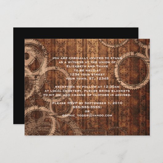 Steampunk Gears Damask gestreift und einladen Einladung (Vorne/Hinten)