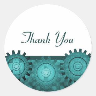 Steampunk Gears Danke Stickers, Aquamarine Runder Aufkleber