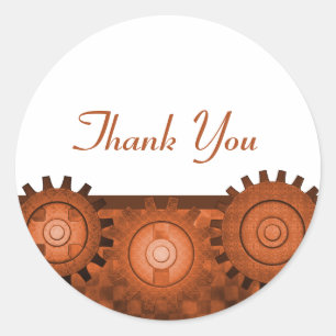 Steampunk Gears Danke Stickers, Orange Runder Aufkleber