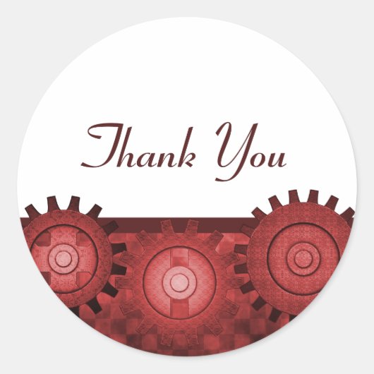 Steampunk Gears Danke Stickers, Red Runder Aufkleber (Vorderseite)