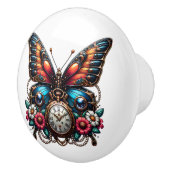 Steampunk Gears, Flowers and Butterfly Keramikknauf (Rechts)