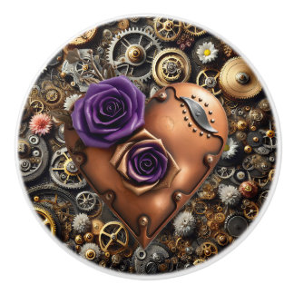 Steampunk Gears, Flowers and Copper Heart Keramikknauf