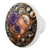 Steampunk Gears, Flowers and Copper Heart Keramikknauf (Rechts)
