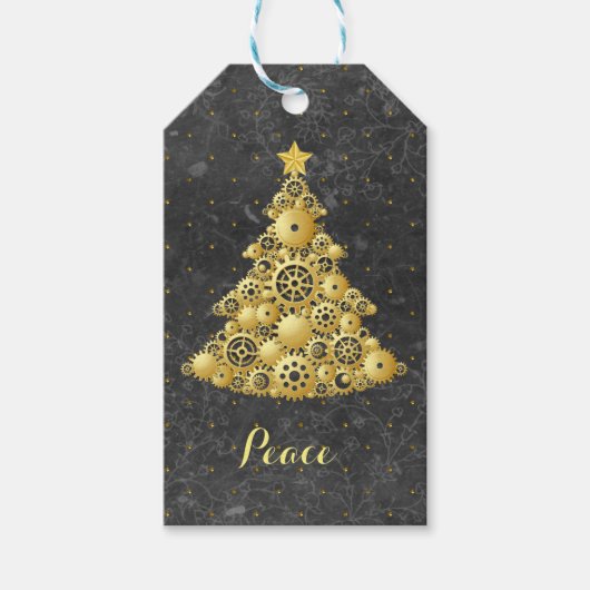 Steampunk Gears Gold Weihnachtsbaum Geschenkanhänger (Vorderseite)