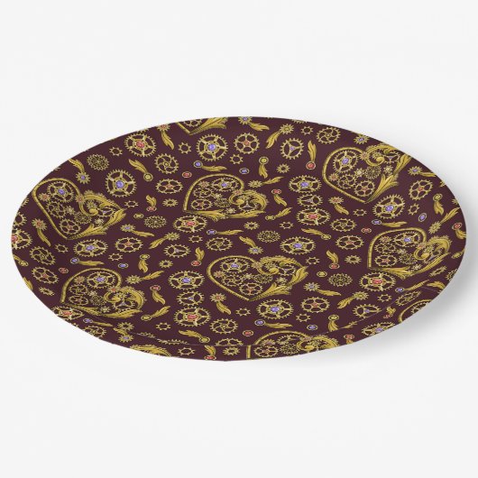 Steampunk Gears Heart Pappteller (Schrägansicht)