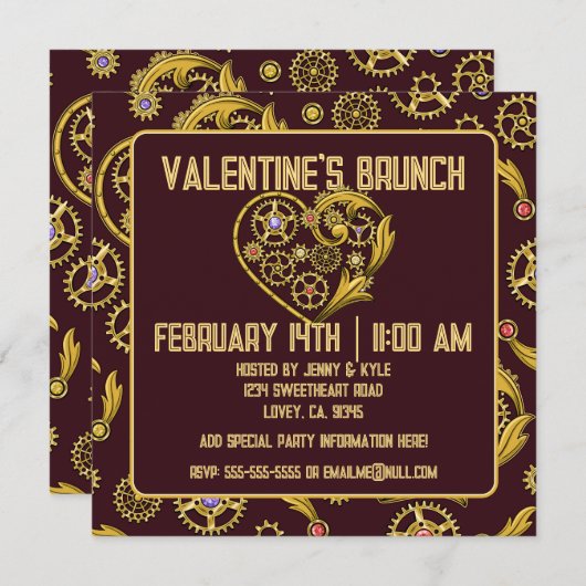 Steampunk Gears Heart Valentinstag Einladung (Vorne/Hinten)