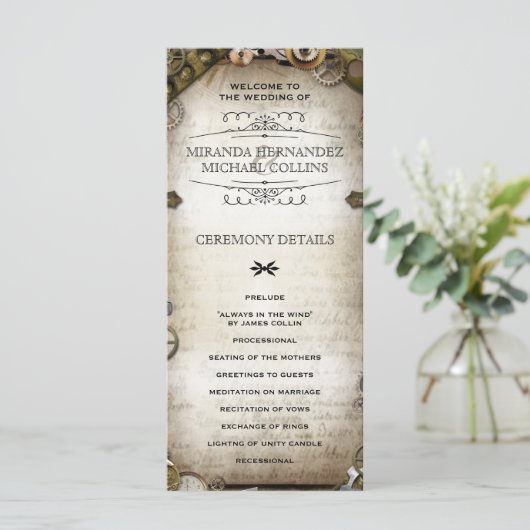 Steampunk Gears Hochzeitsprogramme personalisiert Programm (Stehend Vorderseite)