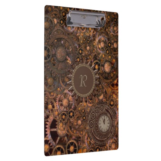 Steampunk Gears Mit Monogramm Klemmbrett (Rechts)