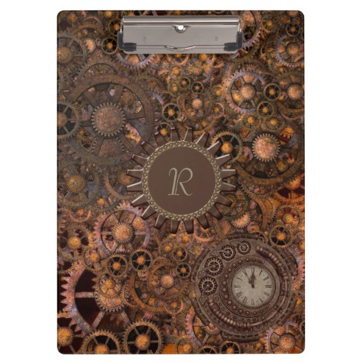 Steampunk Gears Mit Monogramm Klemmbrett (Vorderseite)