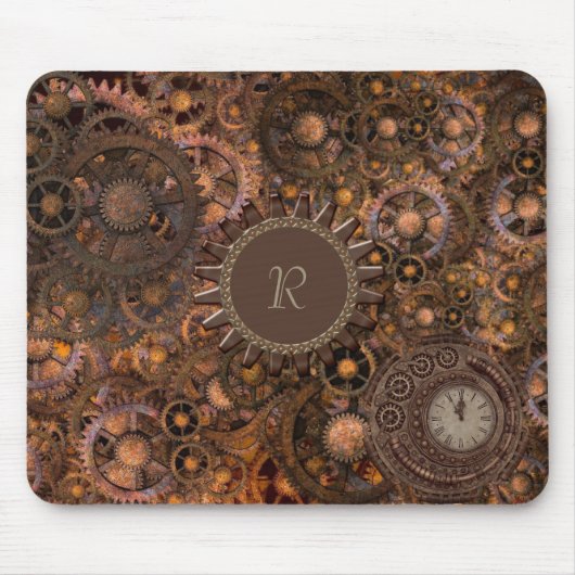 Steampunk Gears Mit Monogramm Mousepad (Vorne)