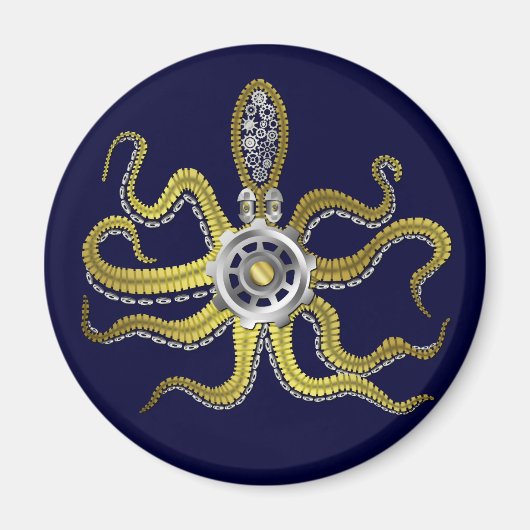 Steampunk Gears Octopus Kraken Magnet (Vorne)