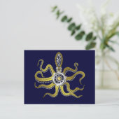 Steampunk Gears Octopus Kraken Postkarte (Stehend Vorderseite)