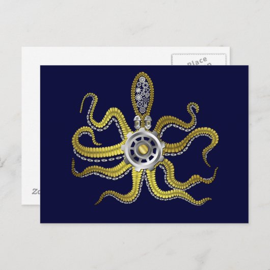 Steampunk Gears Octopus Kraken Postkarte (Vorne/Hinten)