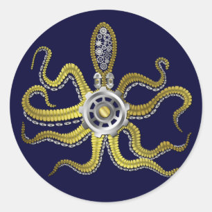 Steampunk Gears Octopus Kraken Runder Aufkleber