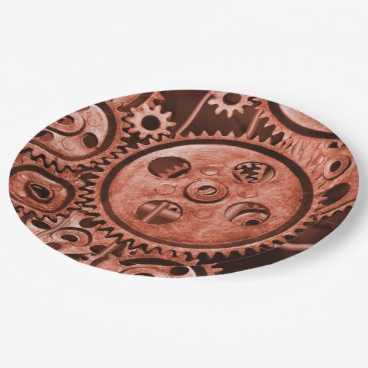 Steampunk Gears Pappteller (Schrägansicht)