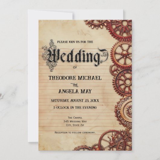 Steampunk Gears Personalized Wedding Invitation Einladung (Vorderseite)