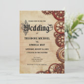 Steampunk Gears Personalized Wedding Invitation Einladung (Stehend Vorderseite)