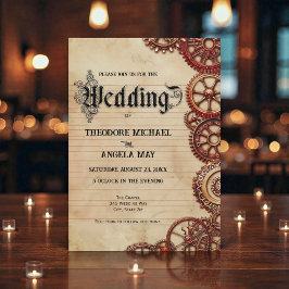 Steampunk Gears Personalized Wedding Invitation Einladung