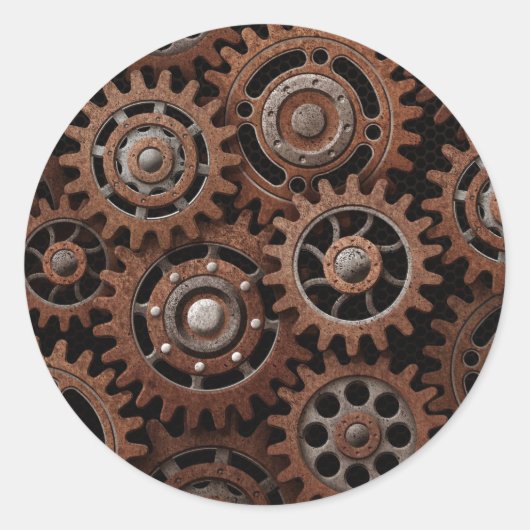 Steampunk Gears Runder Aufkleber (Vorderseite)